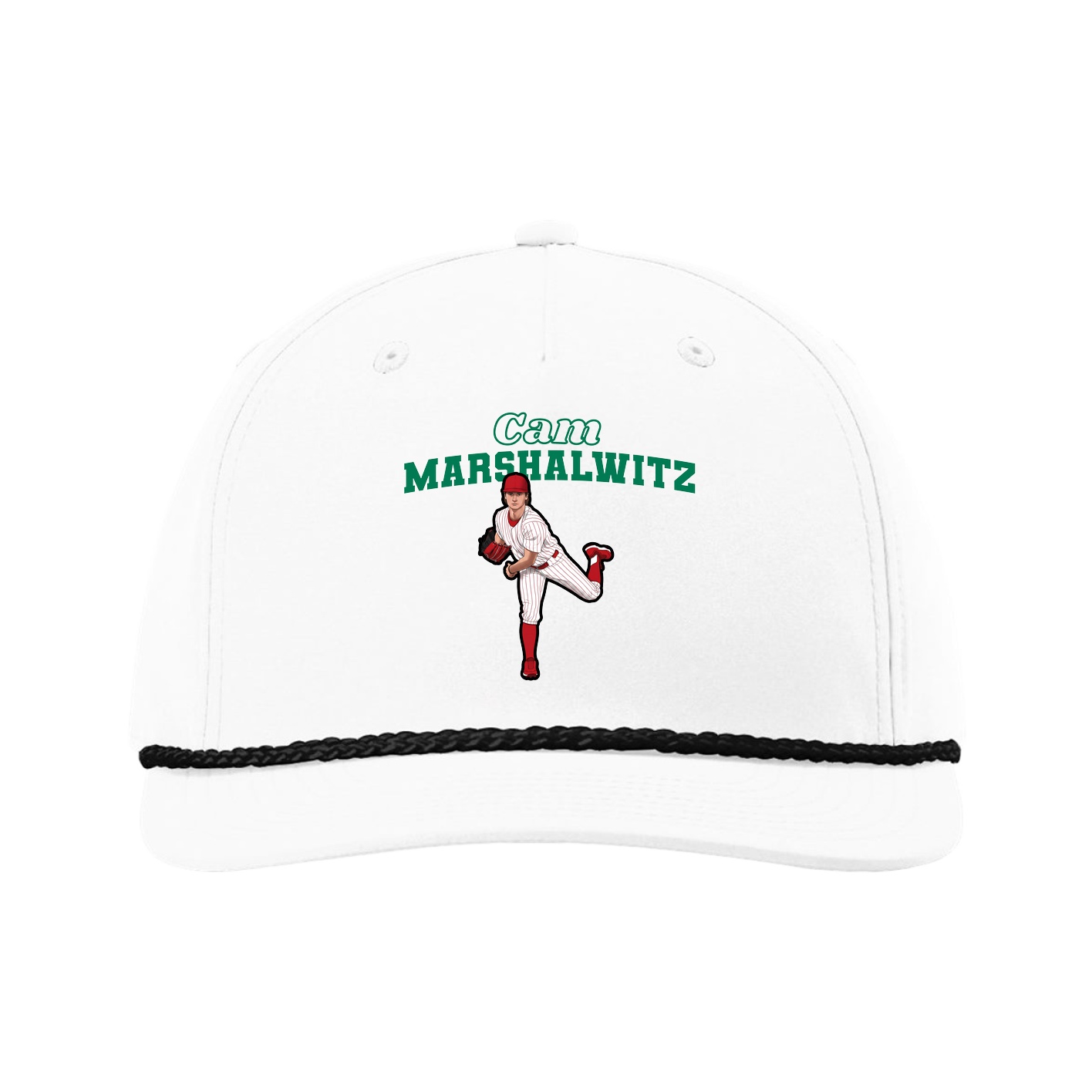Five-Panel Classic Rope Cap — Name Arch in White