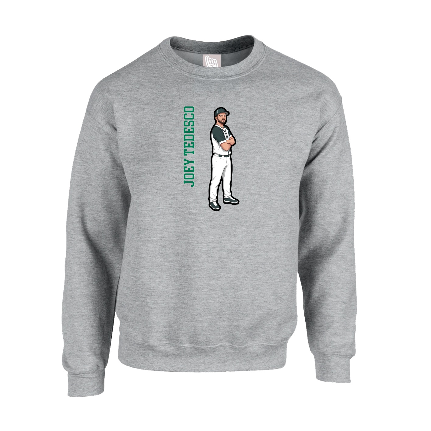 Fleece Crew — Name Vertical in Grey