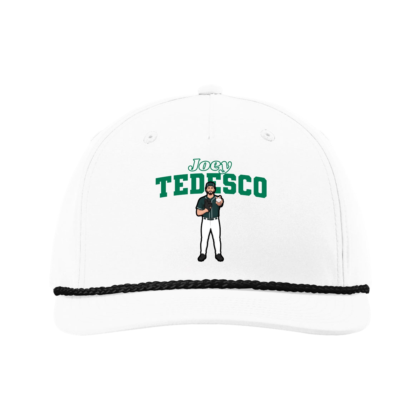 Five-Panel Classic Rope Cap — Name Arch in White