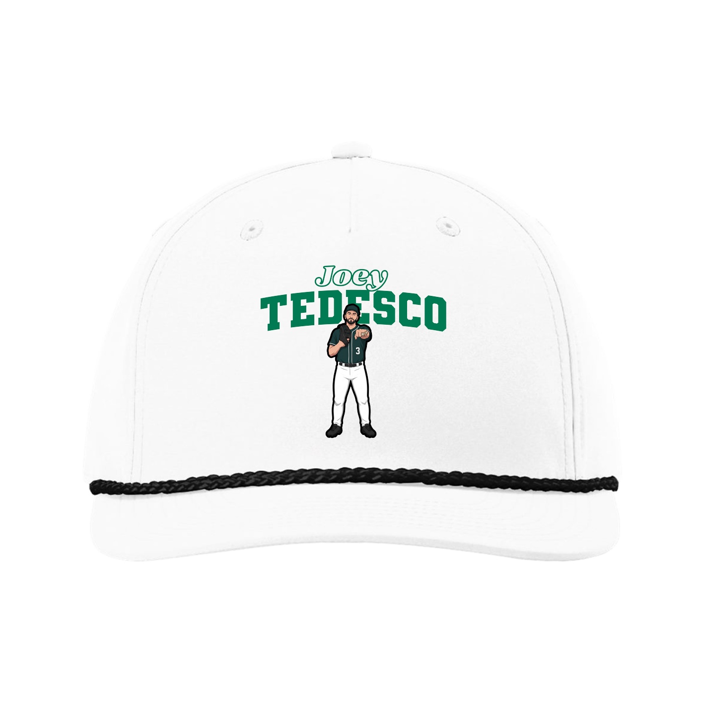 Five-Panel Classic Rope Cap — Name Arch in White