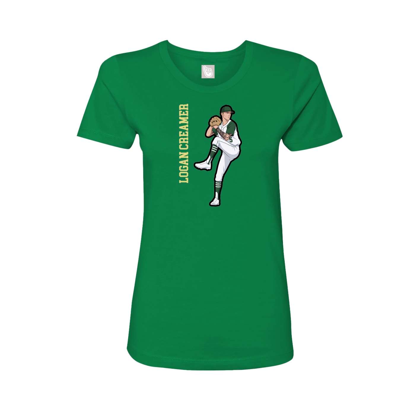Fitted Women's Tee — Name Vertical in Green