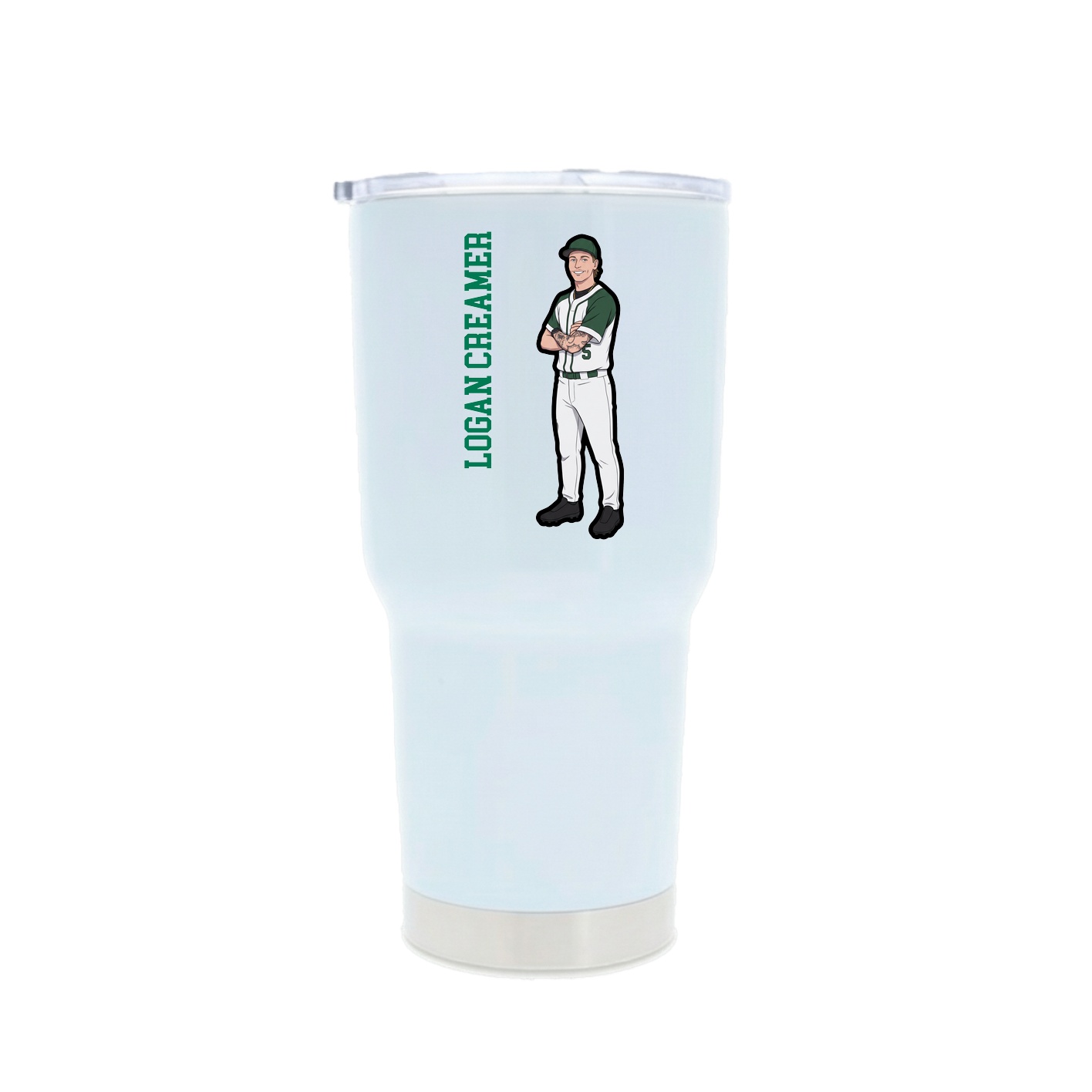 30oz Stainless Steel Tumbler — Name Vertical in White