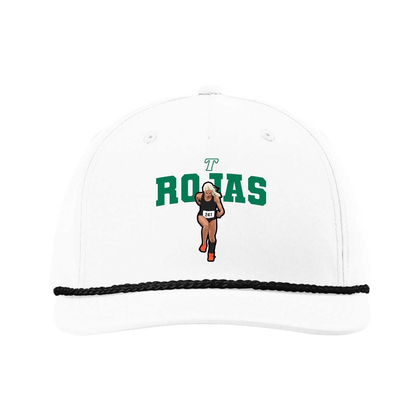 Five-Panel Classic Rope Cap — Name Arch in White