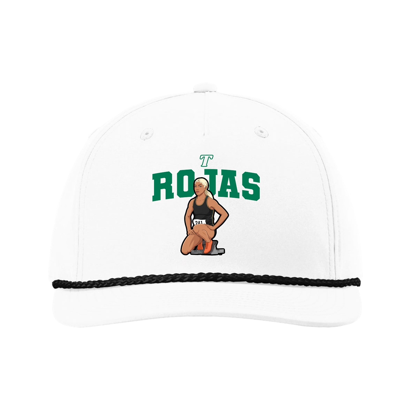 Five-Panel Classic Rope Cap — Name Arch in White