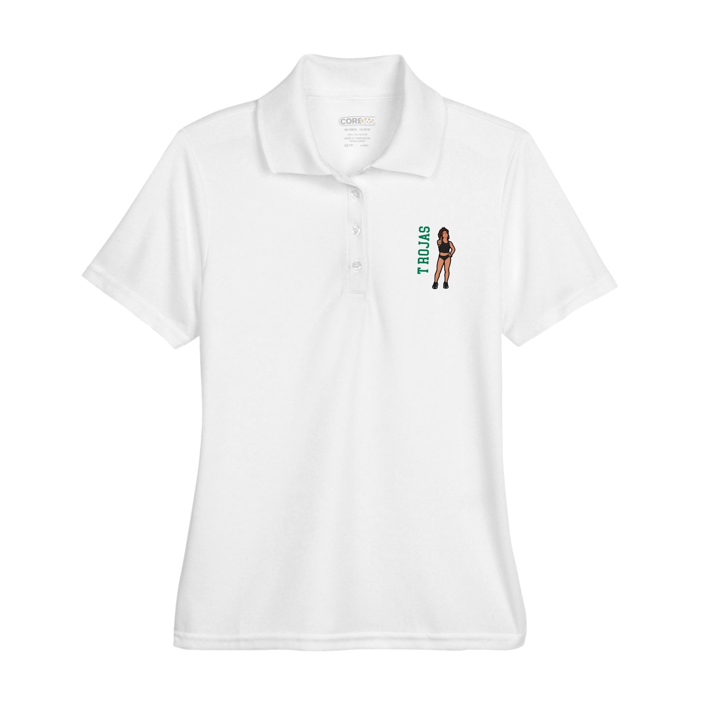 Womens Performance Polo — Name Vertical in White