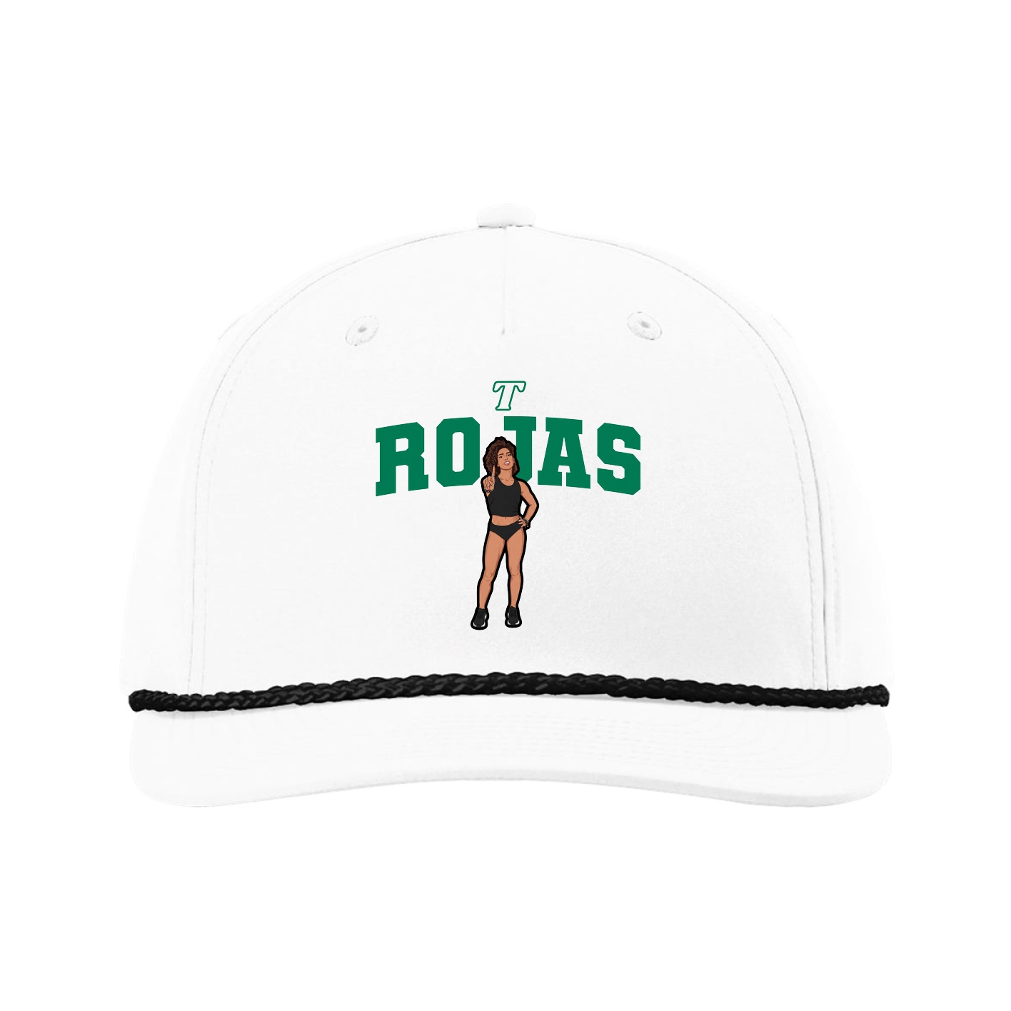 Five-Panel Classic Rope Cap — Name Arch in White