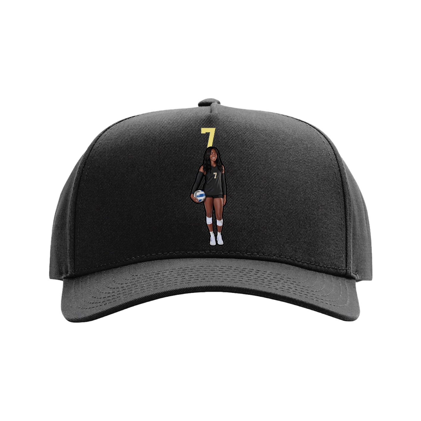 Full Fabric Five-Panel Champ Cap — Number Top in Black