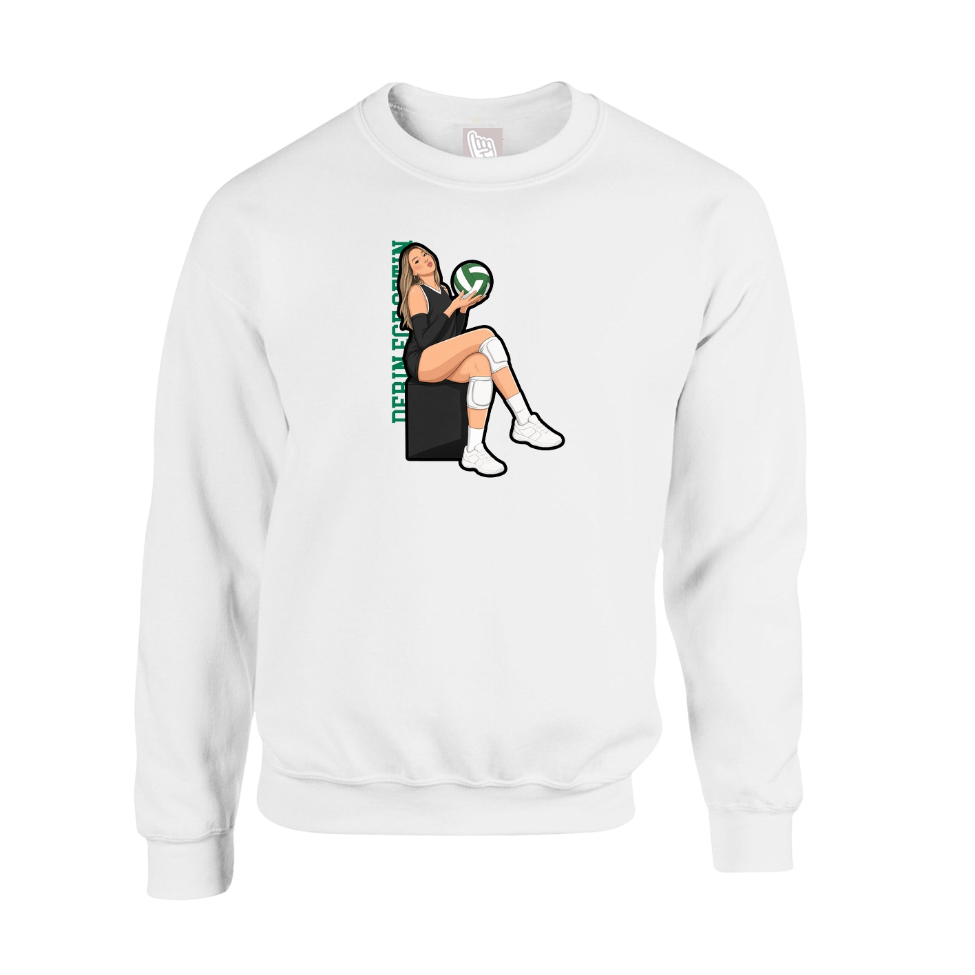 Fleece Crew — Name Vertical in White