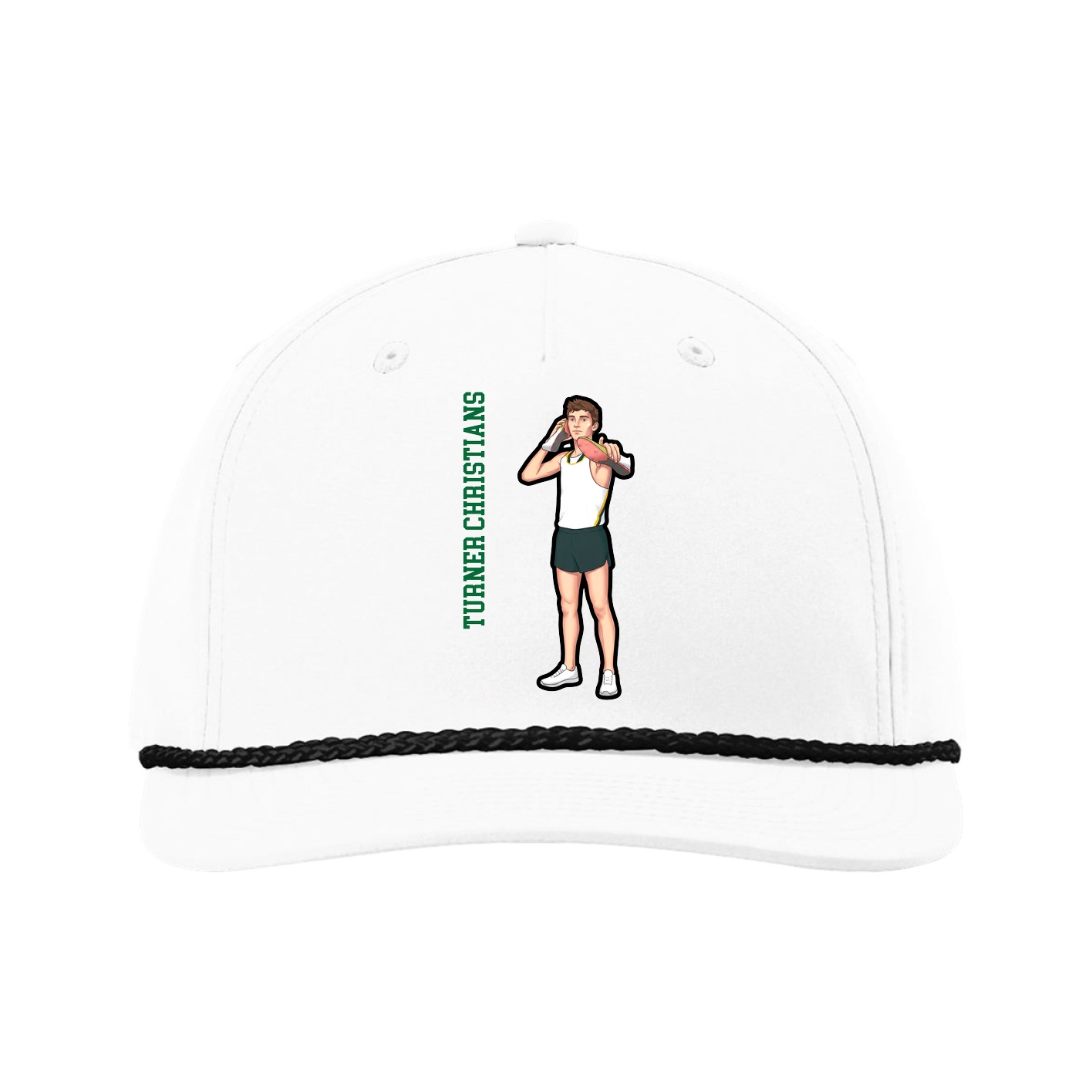 Five-Panel Classic Rope Cap — Name Vertical in White