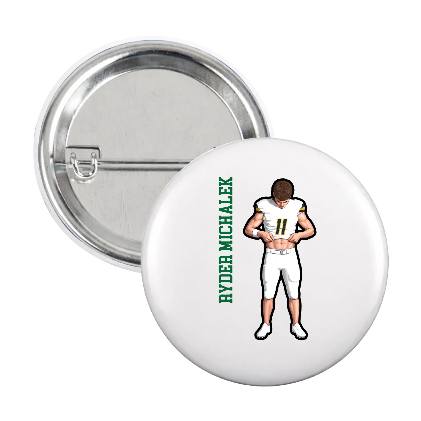 Game Day Button — Name Vertical in White