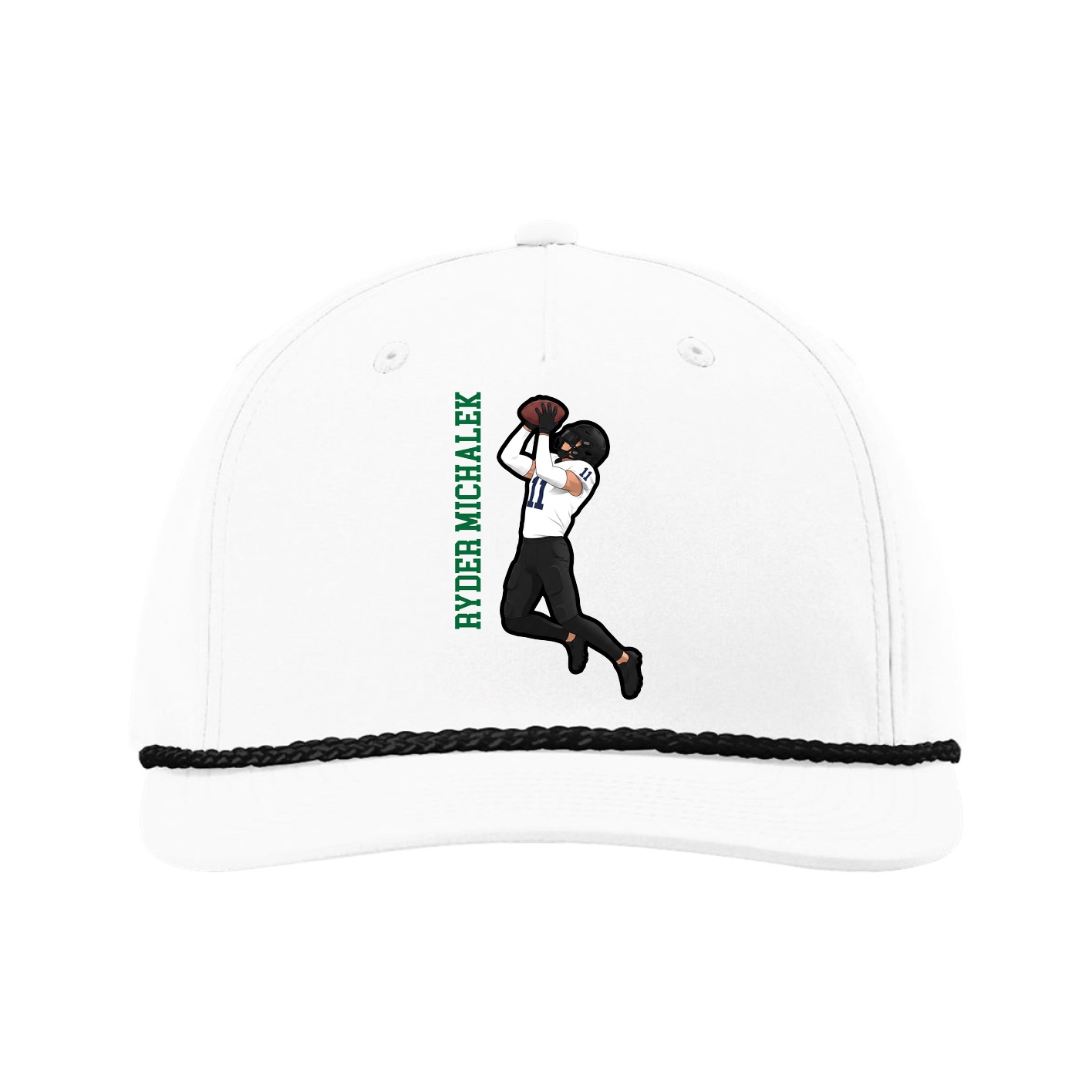 Five-Panel Classic Rope Cap — Name Vertical in White