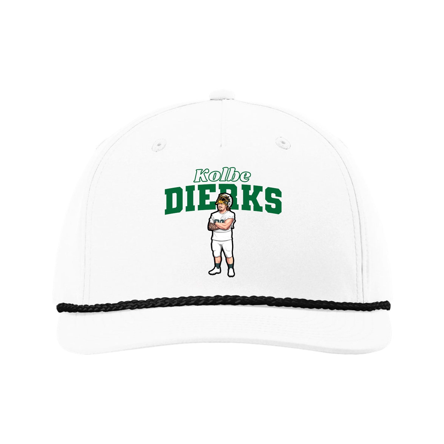 Five-Panel Classic Rope Cap — Name Arch in White