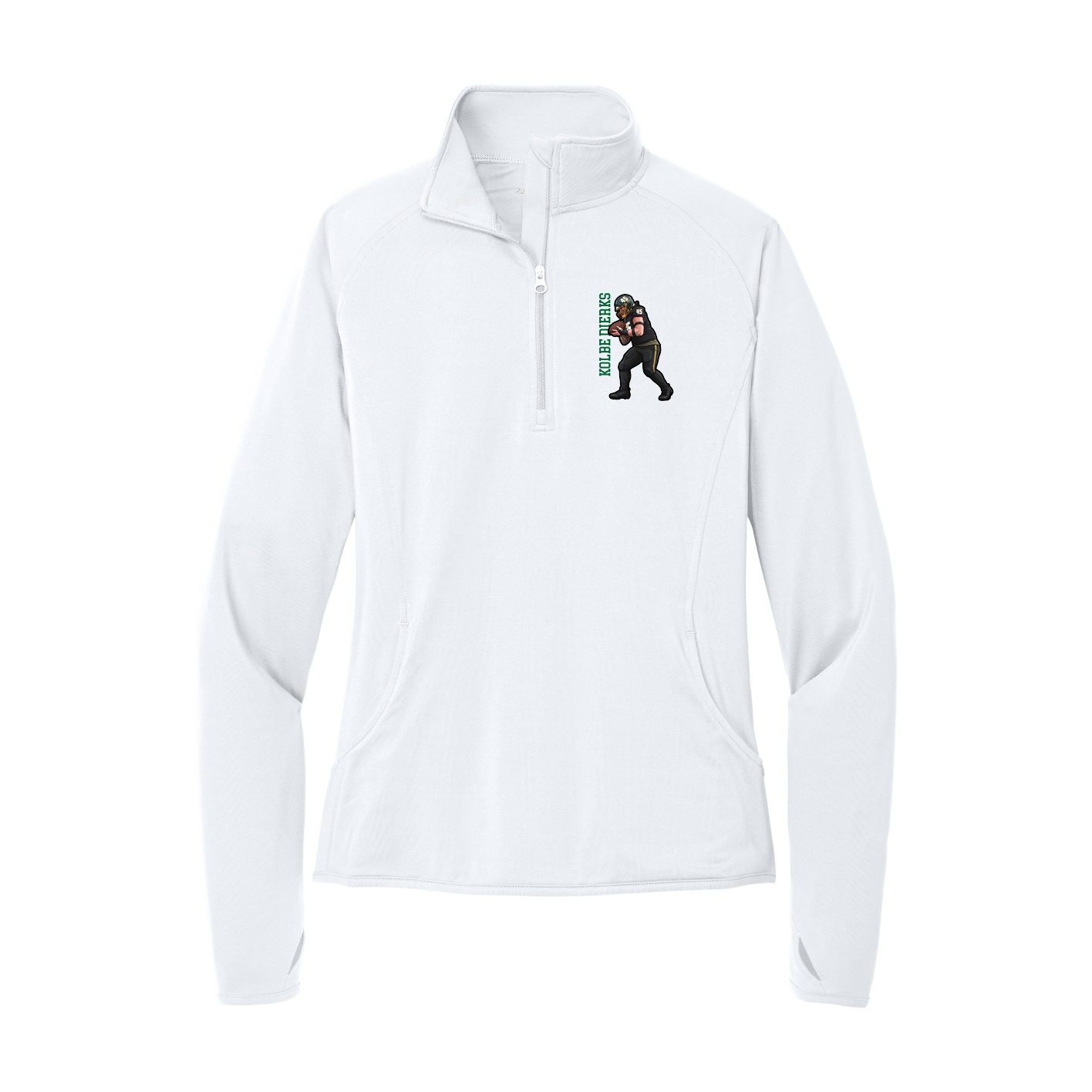 Women's Q-Zip Pullover — Name Vertical in White