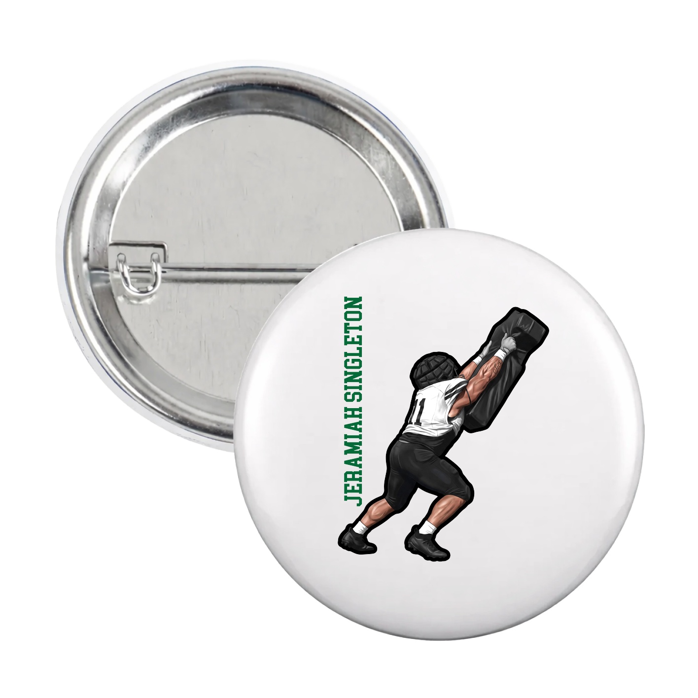 Game Day Button — Name Vertical in White