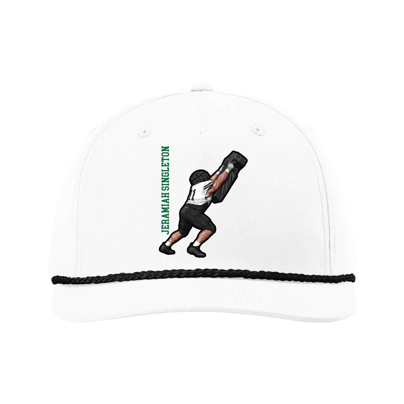 Five-Panel Classic Rope Cap — Name Vertical in White