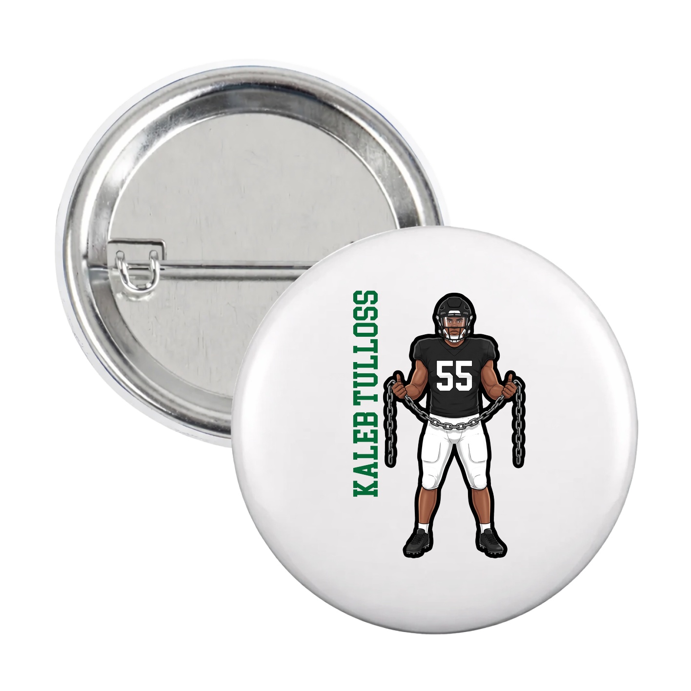Game Day Button — Name Vertical in White