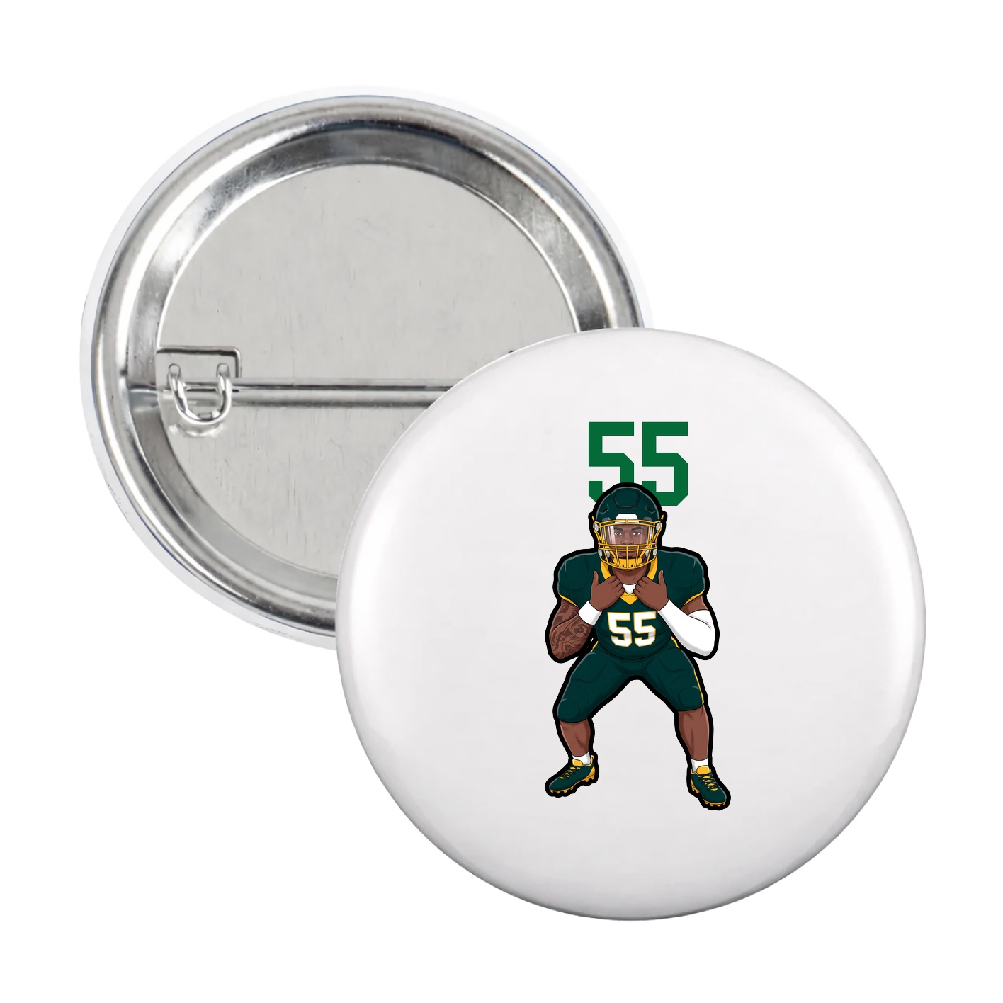 Game Day Button — Number Top in White