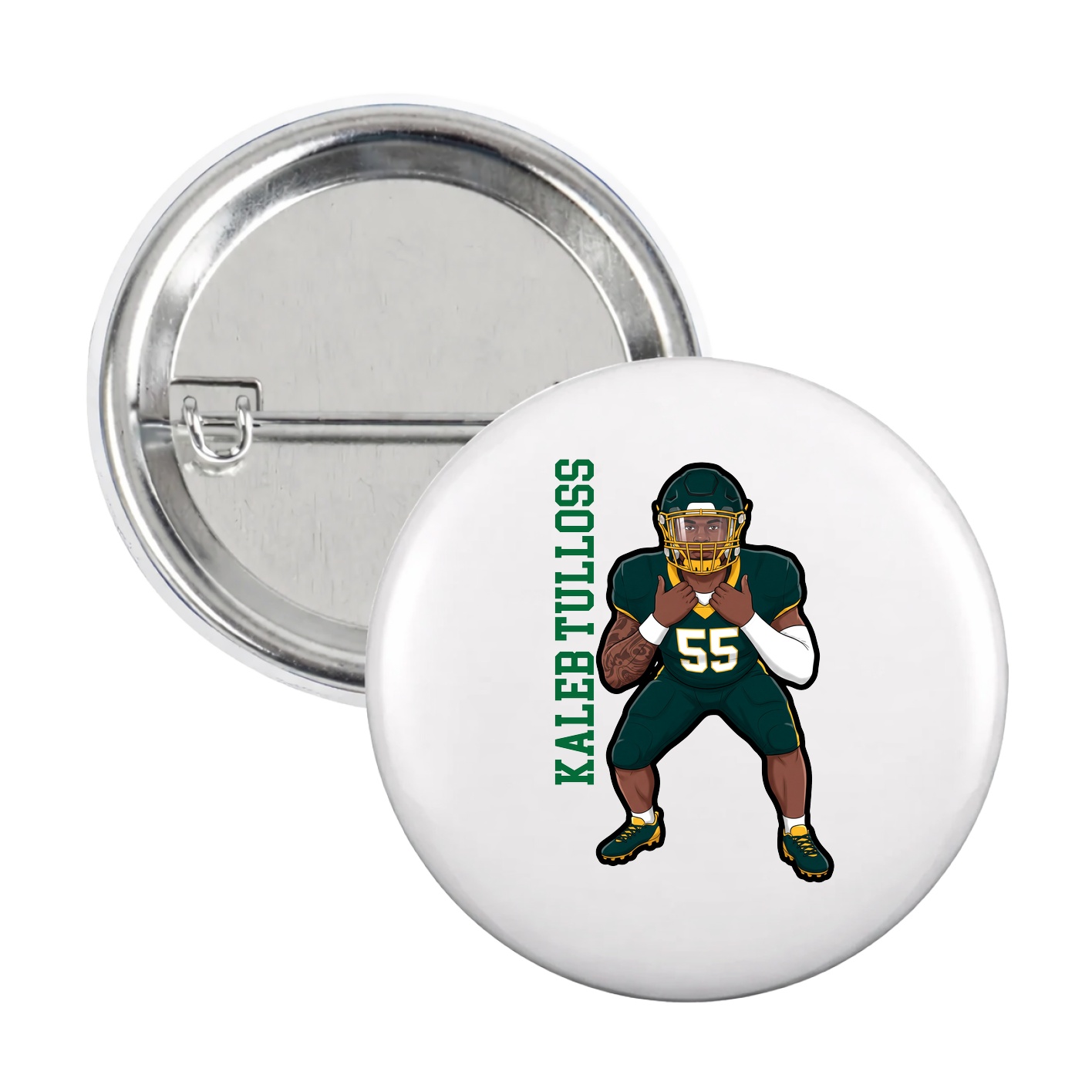 Game Day Button — Name Vertical in White