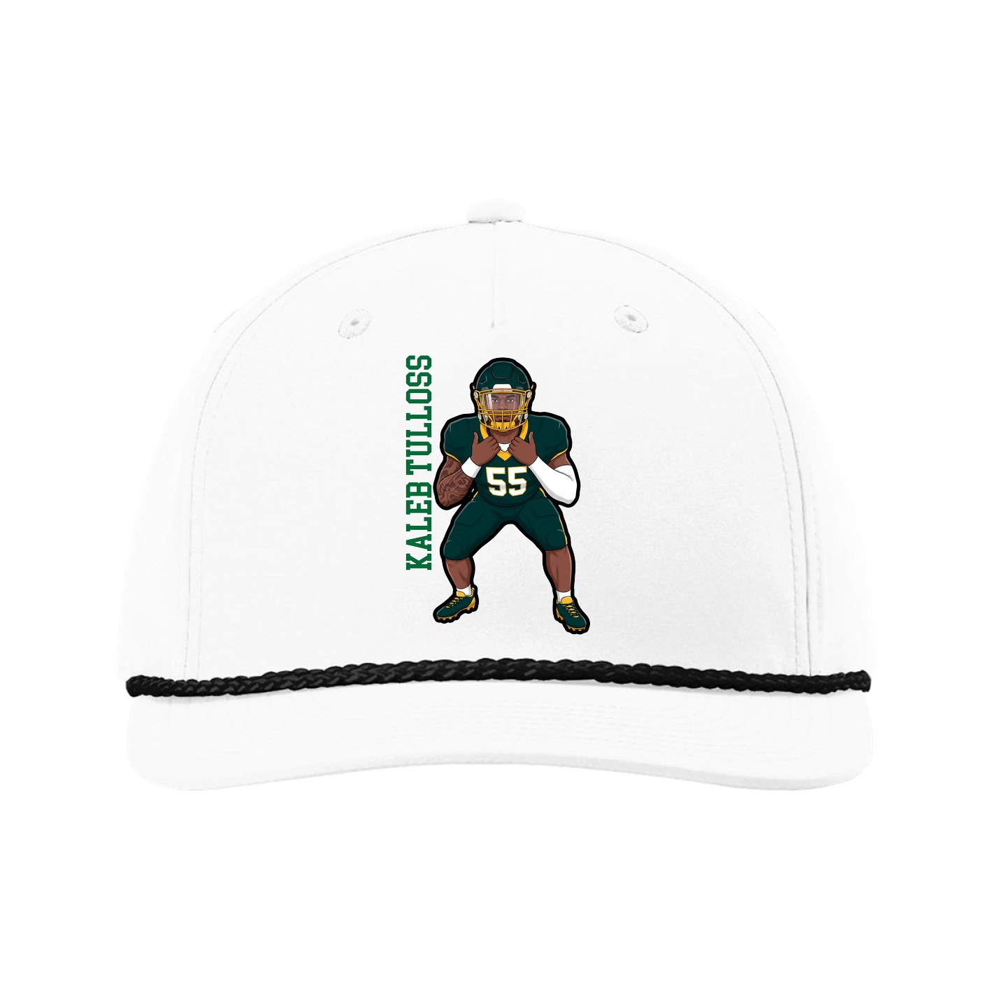 Five-Panel Classic Rope Cap — Name Vertical in White