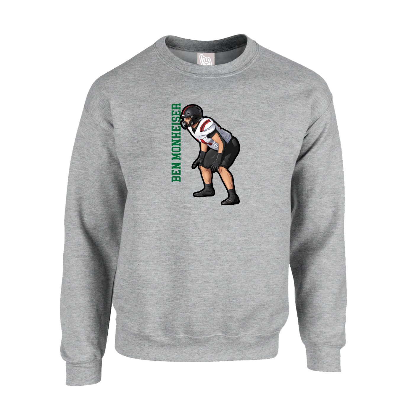 Fleece Crew — Name Vertical in Grey