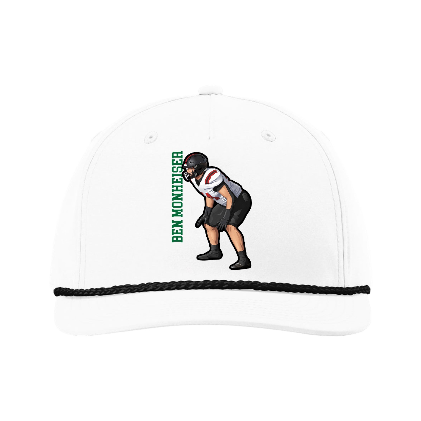 Five-Panel Classic Rope Cap — Name Vertical in White