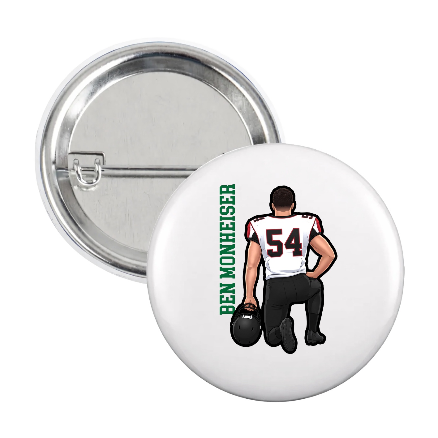 Game Day Button — Name Vertical in White
