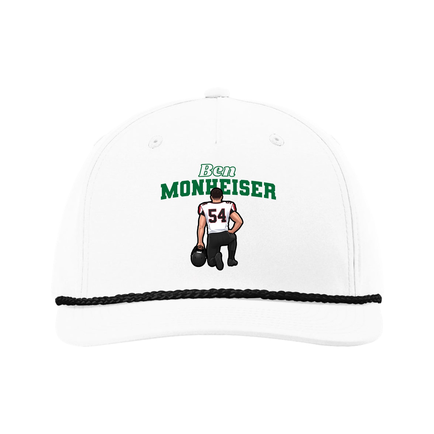 Five-Panel Classic Rope Cap — Name Arch in White