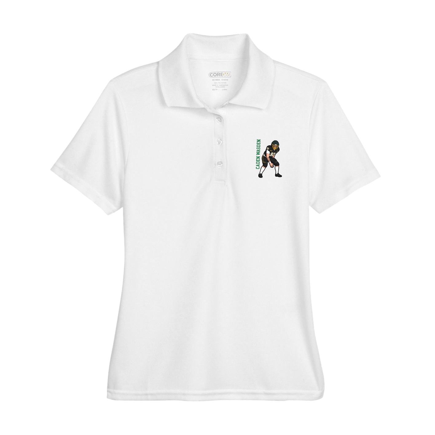 Womens Performance Polo — Name Vertical in White