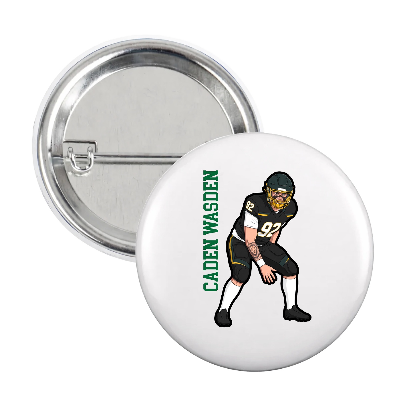 Game Day Button — Name Vertical in White