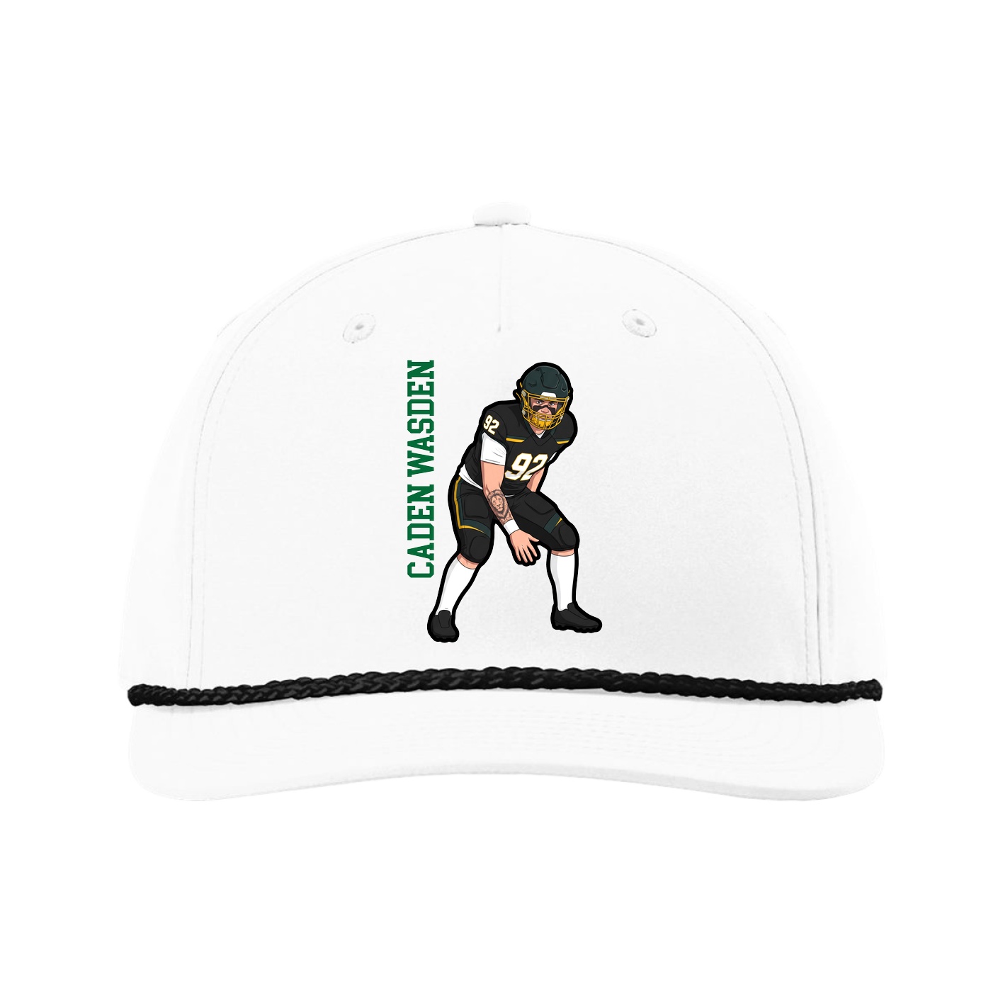 Five-Panel Classic Rope Cap — Name Vertical in White