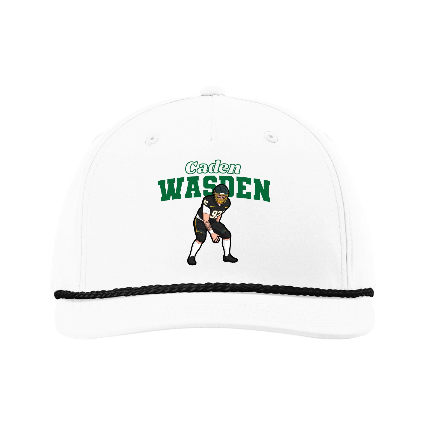 Five-Panel Classic Rope Cap — Name Arch in White