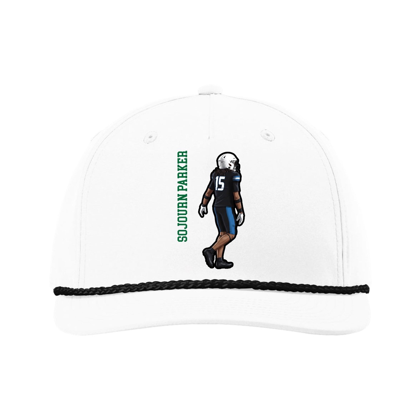 Five-Panel Classic Rope Cap — Name Vertical in White