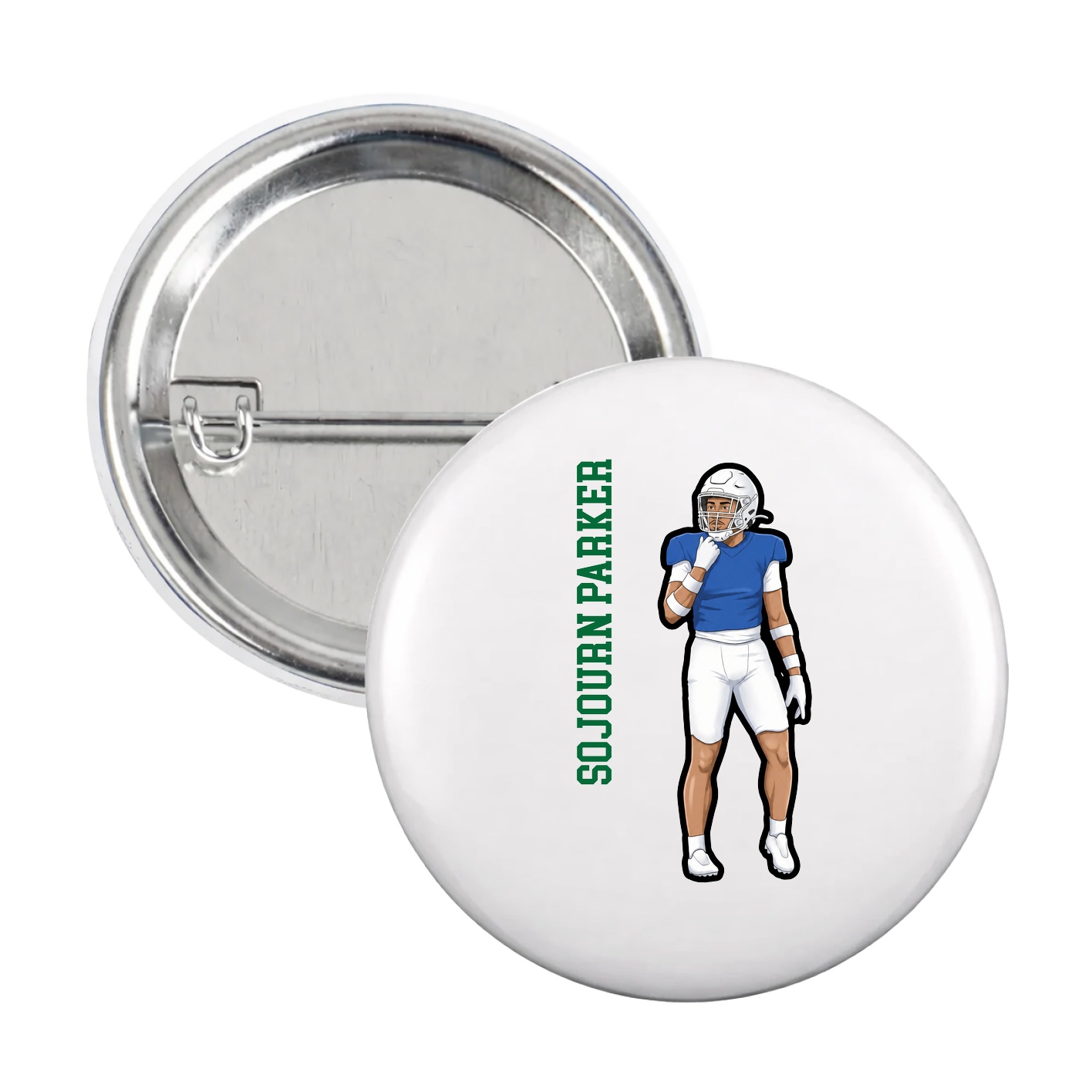 Game Day Button — Name Vertical in White