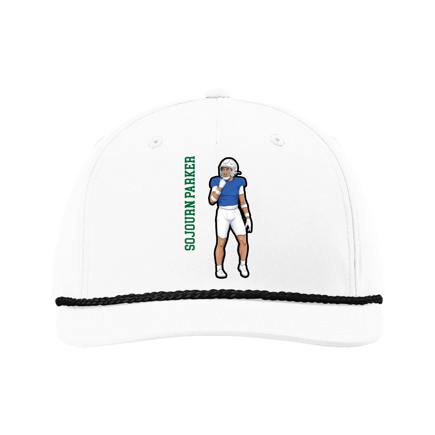 Five-Panel Classic Rope Cap — Name Vertical in White