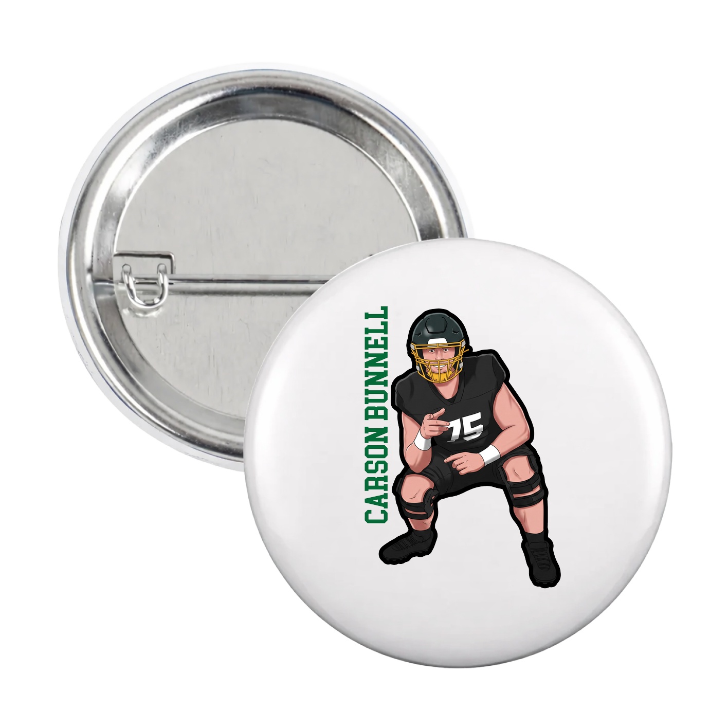 Game Day Button — Name Vertical in White