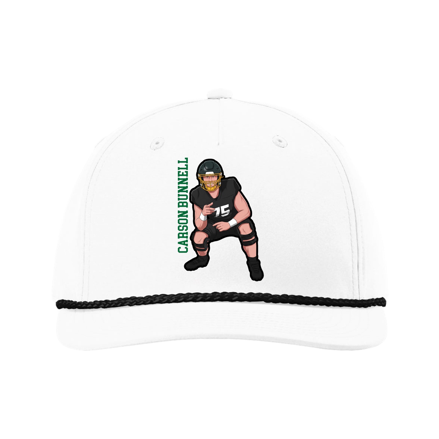 Five-Panel Classic Rope Cap — Name Vertical in White