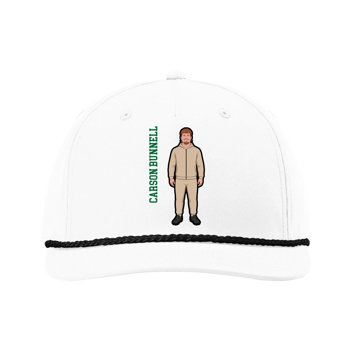 Five-Panel Classic Rope Cap — Name Vertical in White