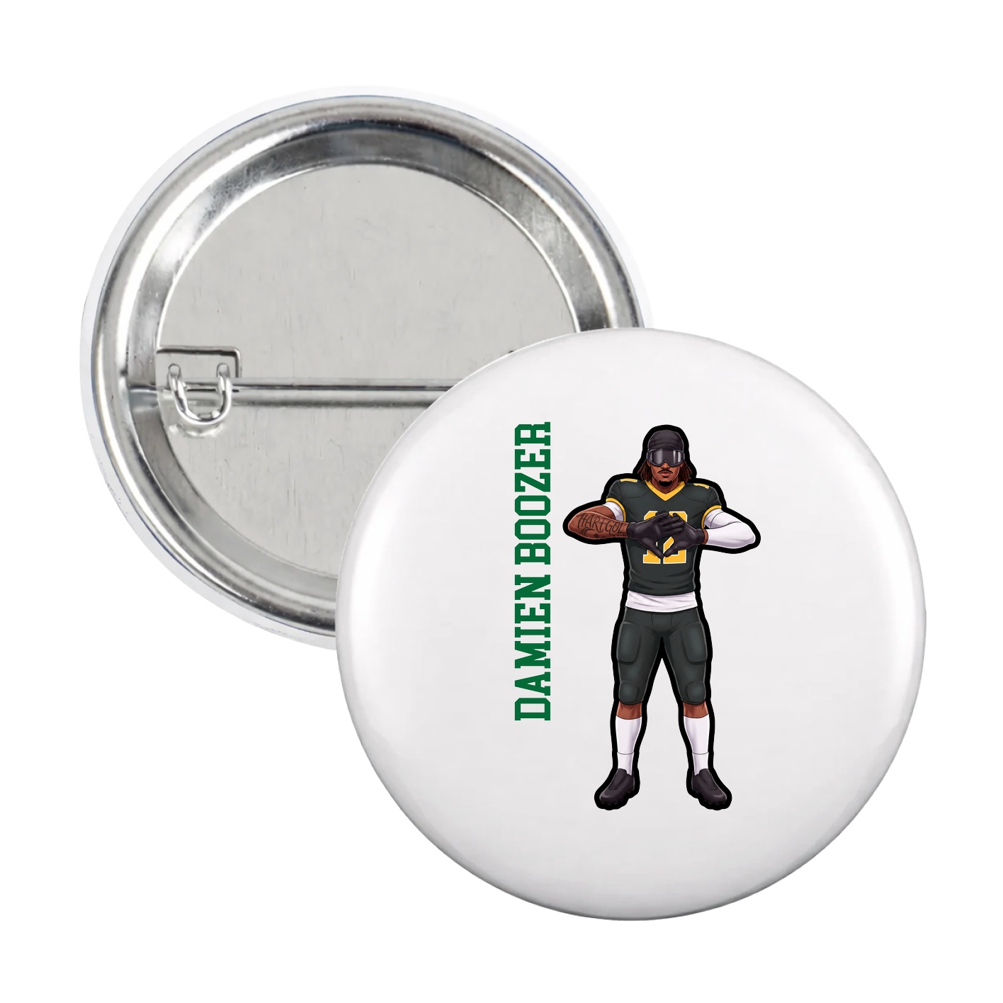 Game Day Button — Name Vertical in White