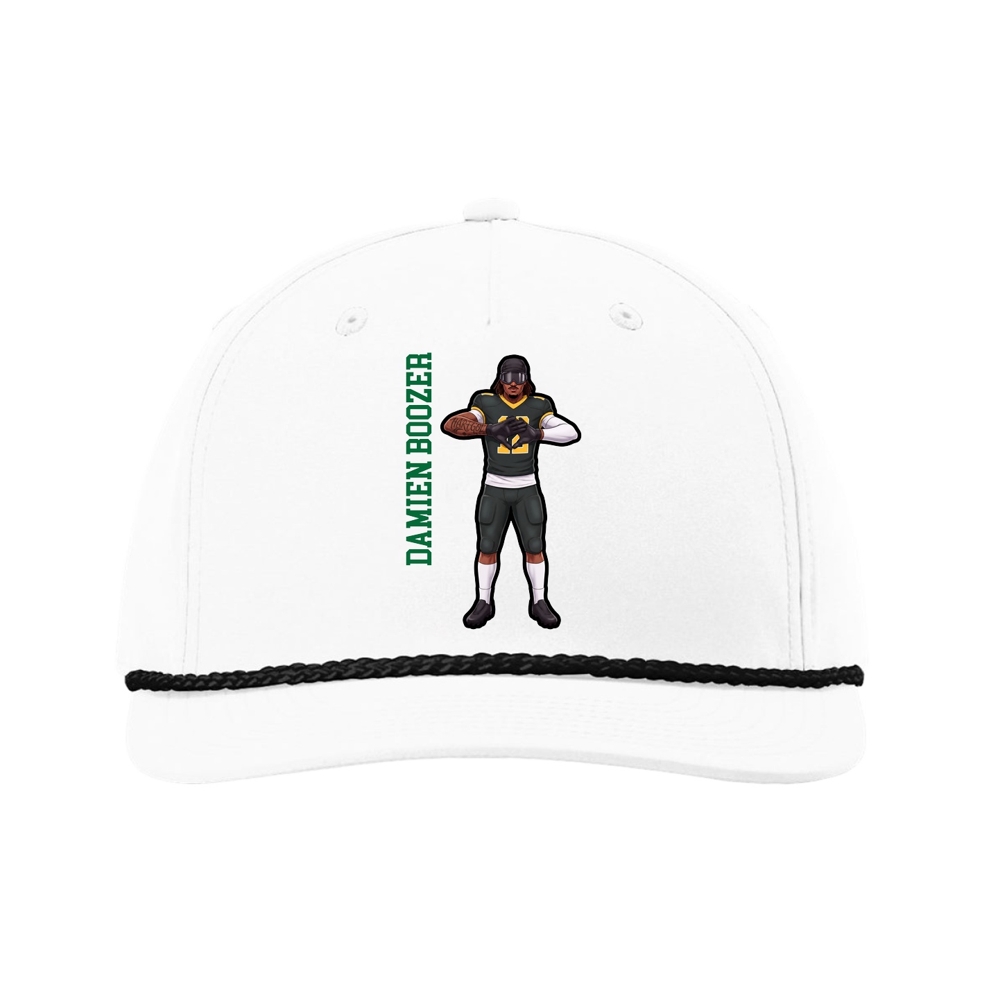 Five-Panel Classic Rope Cap — Name Vertical in White