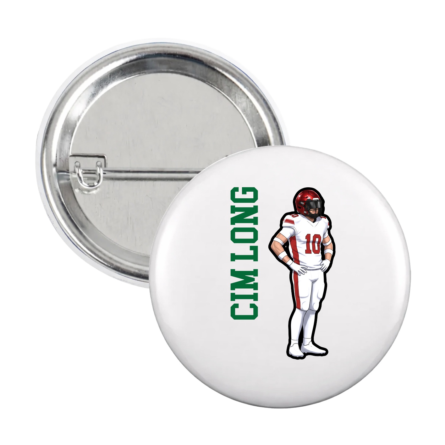 Game Day Button — Name Vertical in White