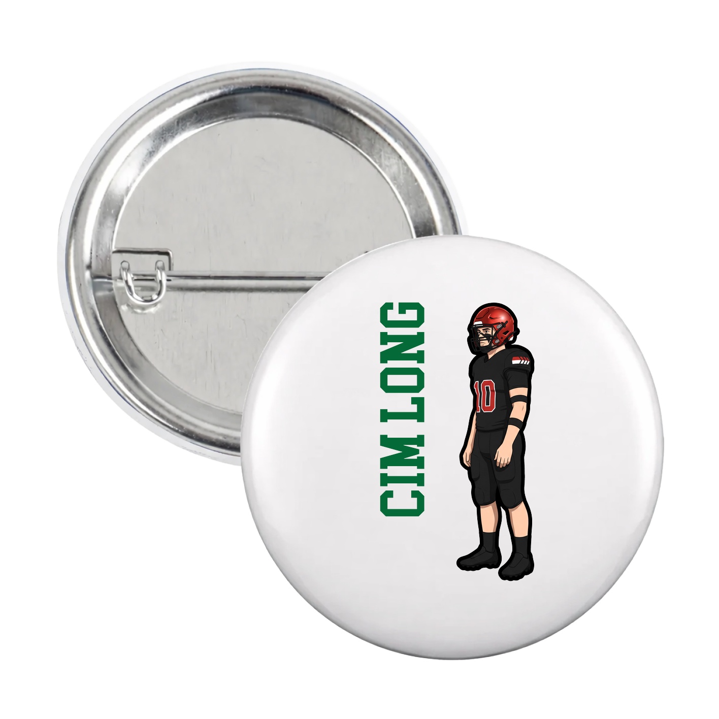 Game Day Button — Name Vertical in White