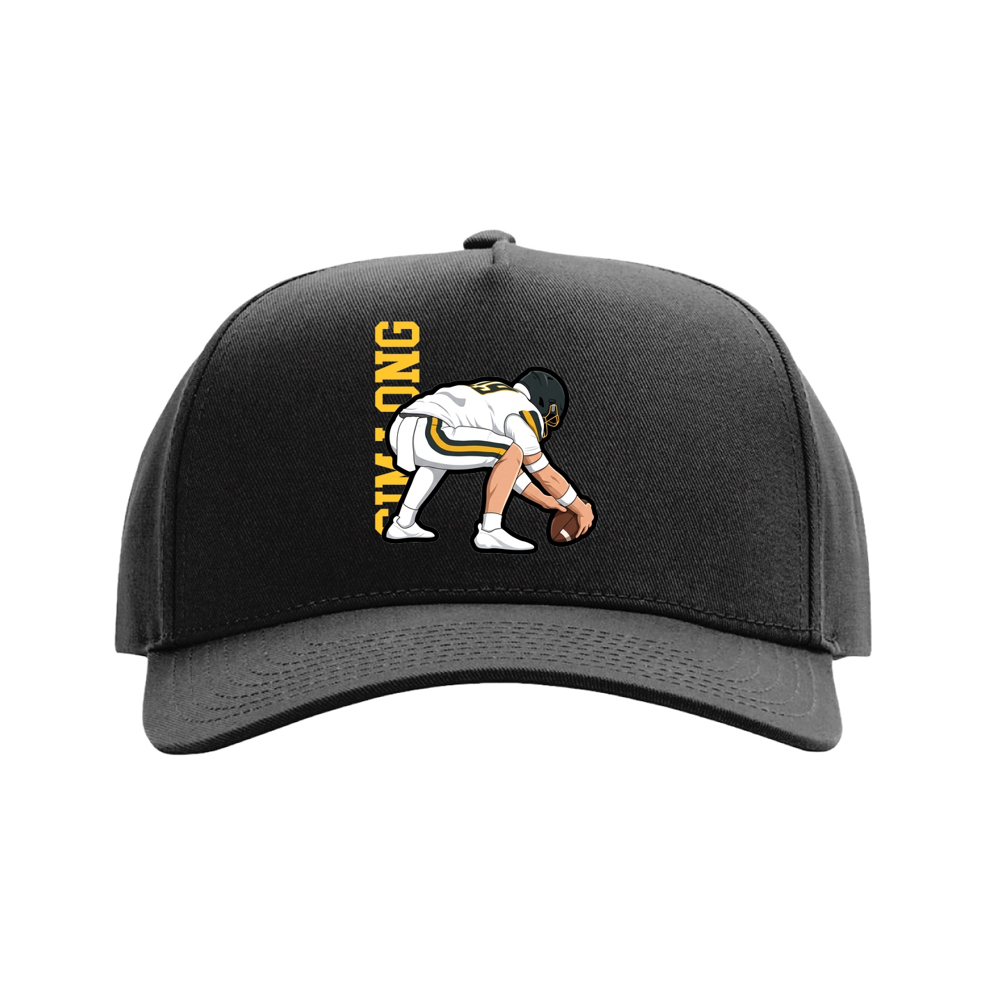 Full Fabric Five-Panel Champ Cap — Name Vertical in Black