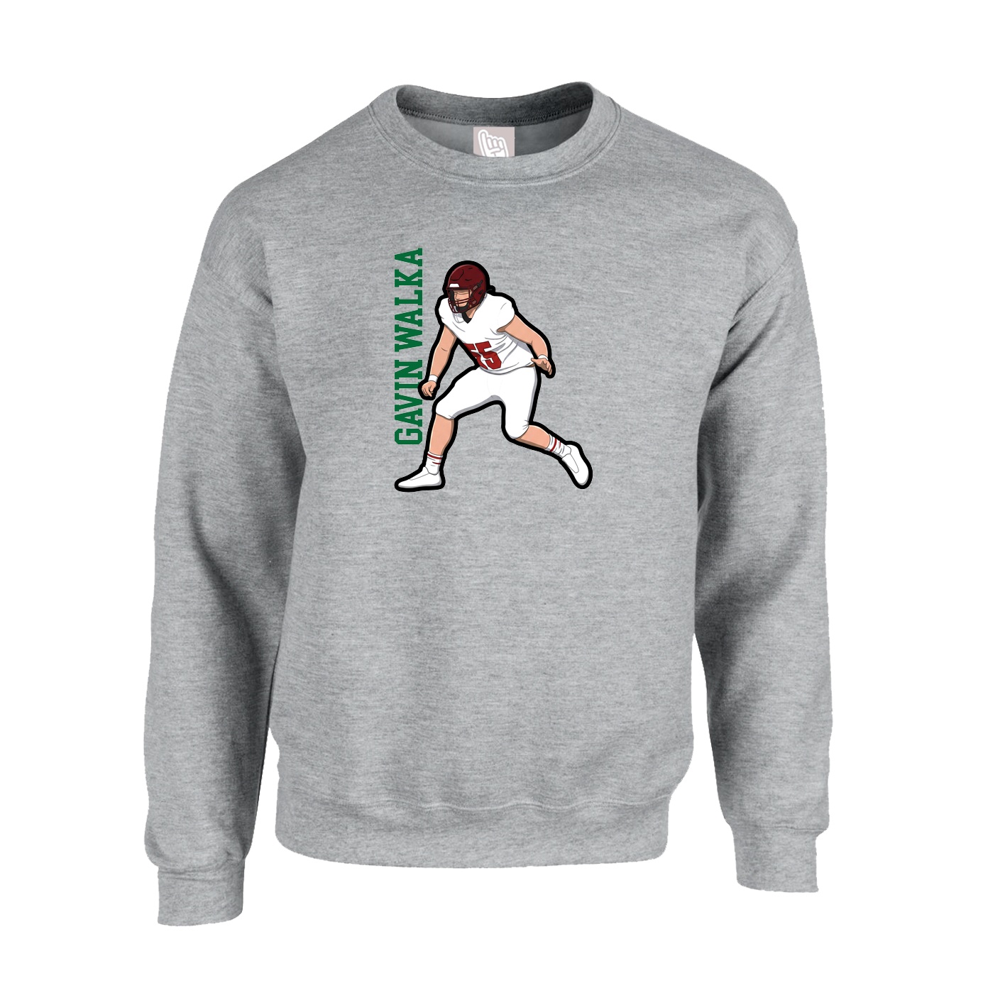 Fleece Crew — Name Vertical in Grey