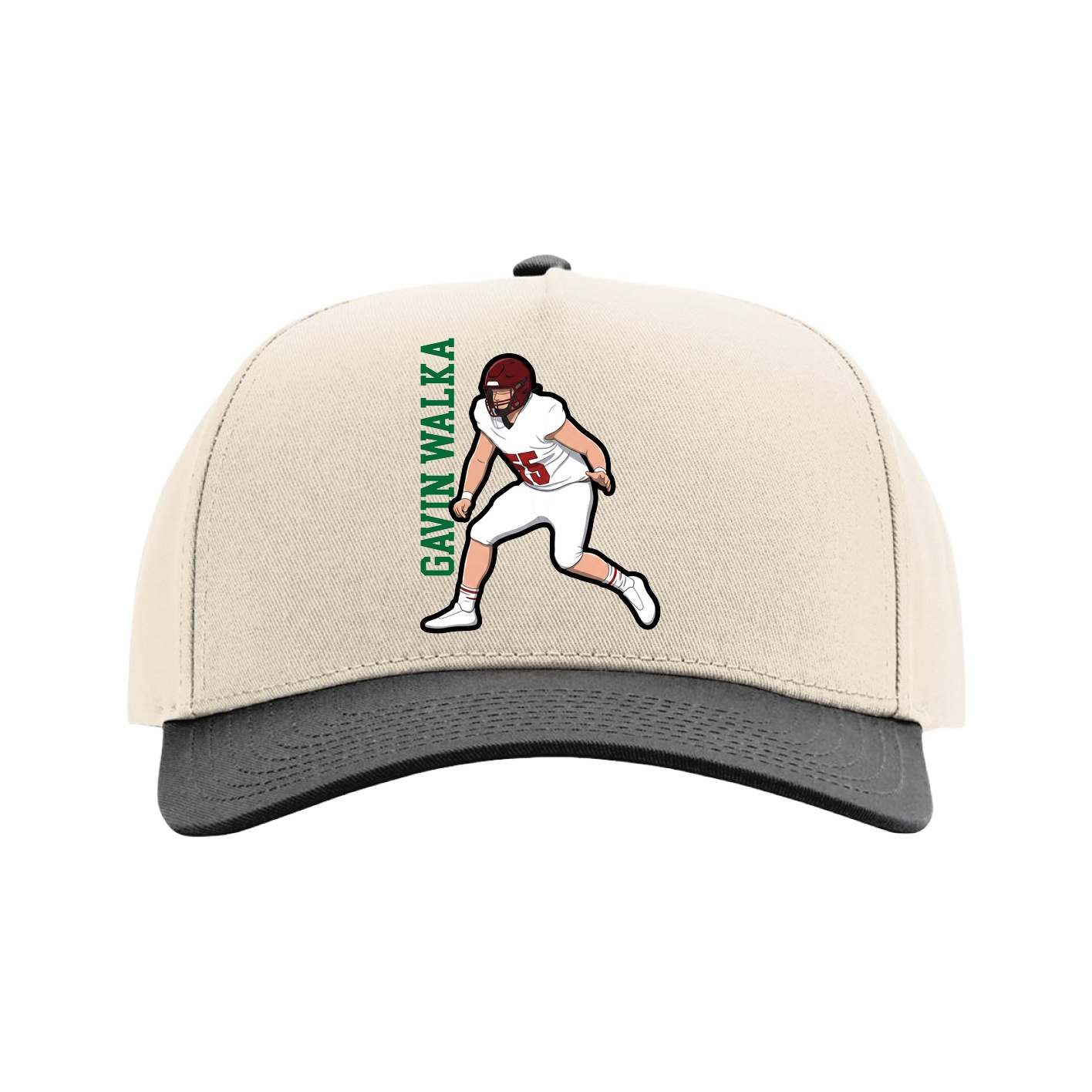 Full Fabric Five-Panel Champ Cap — Name Vertical in Cream/Black