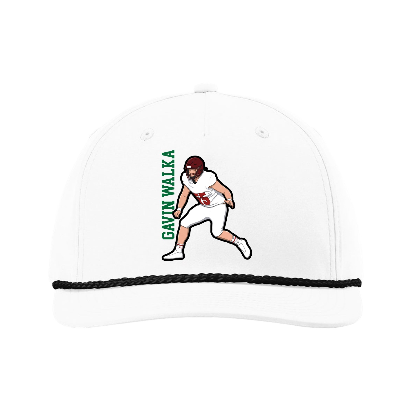 Five-Panel Classic Rope Cap — Name Vertical in White