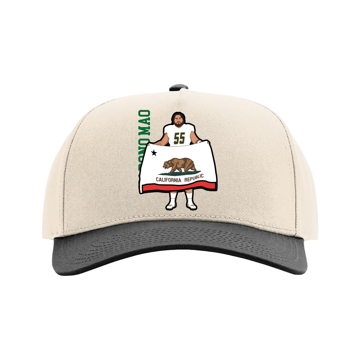 Full Fabric Five-Panel Champ Cap — Name Vertical in Cream/Black