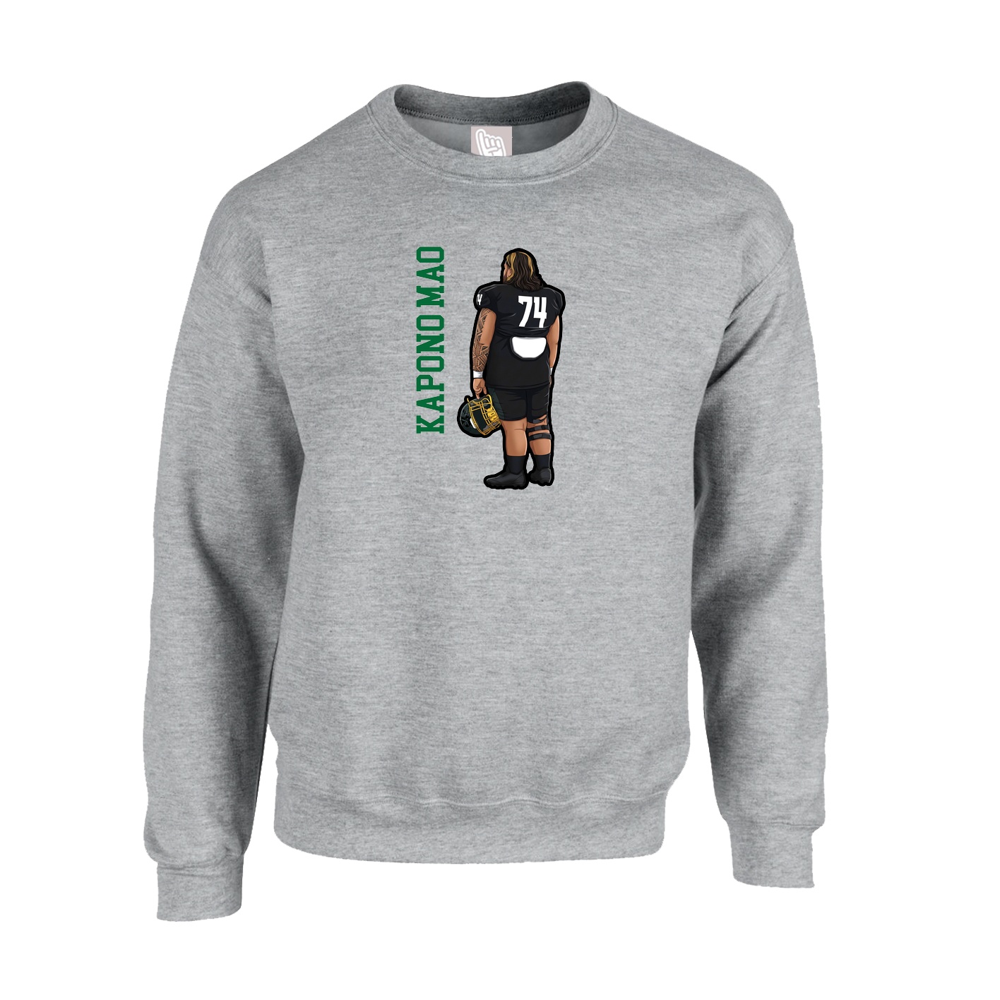 Fleece Crew — Name Vertical in Grey