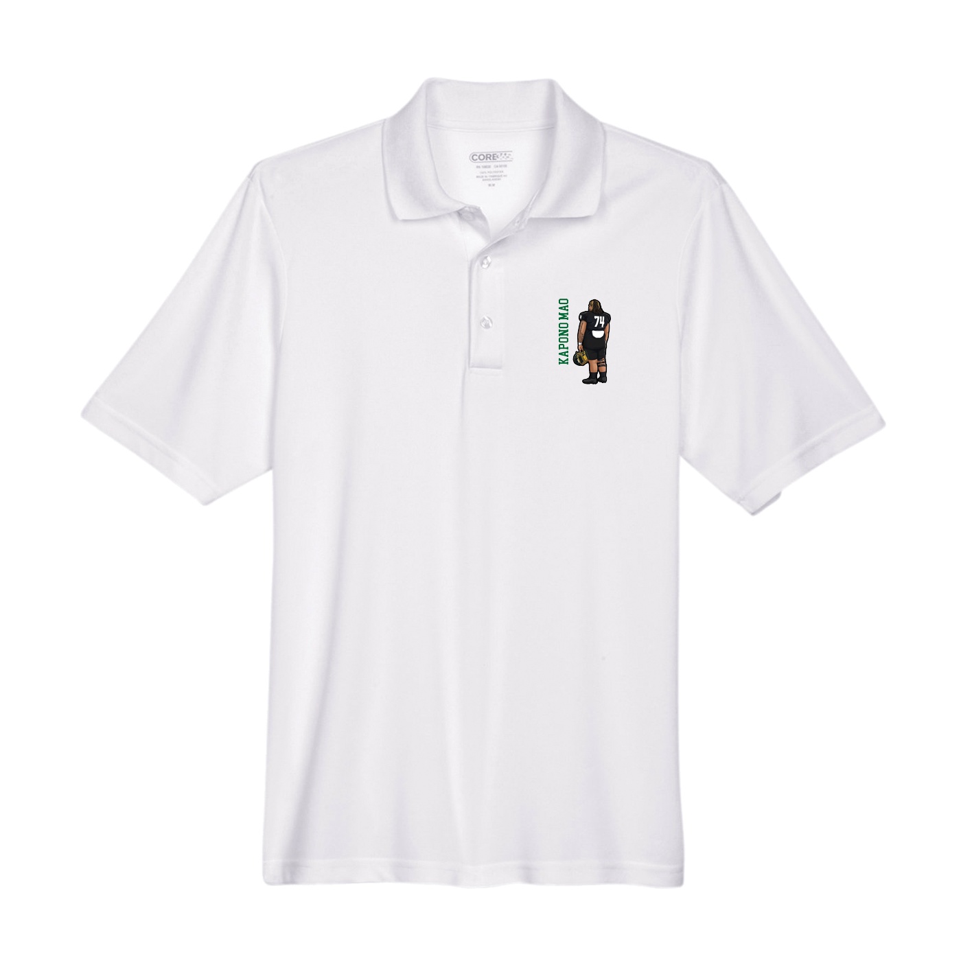 Performance Polo — Name Vertical in White