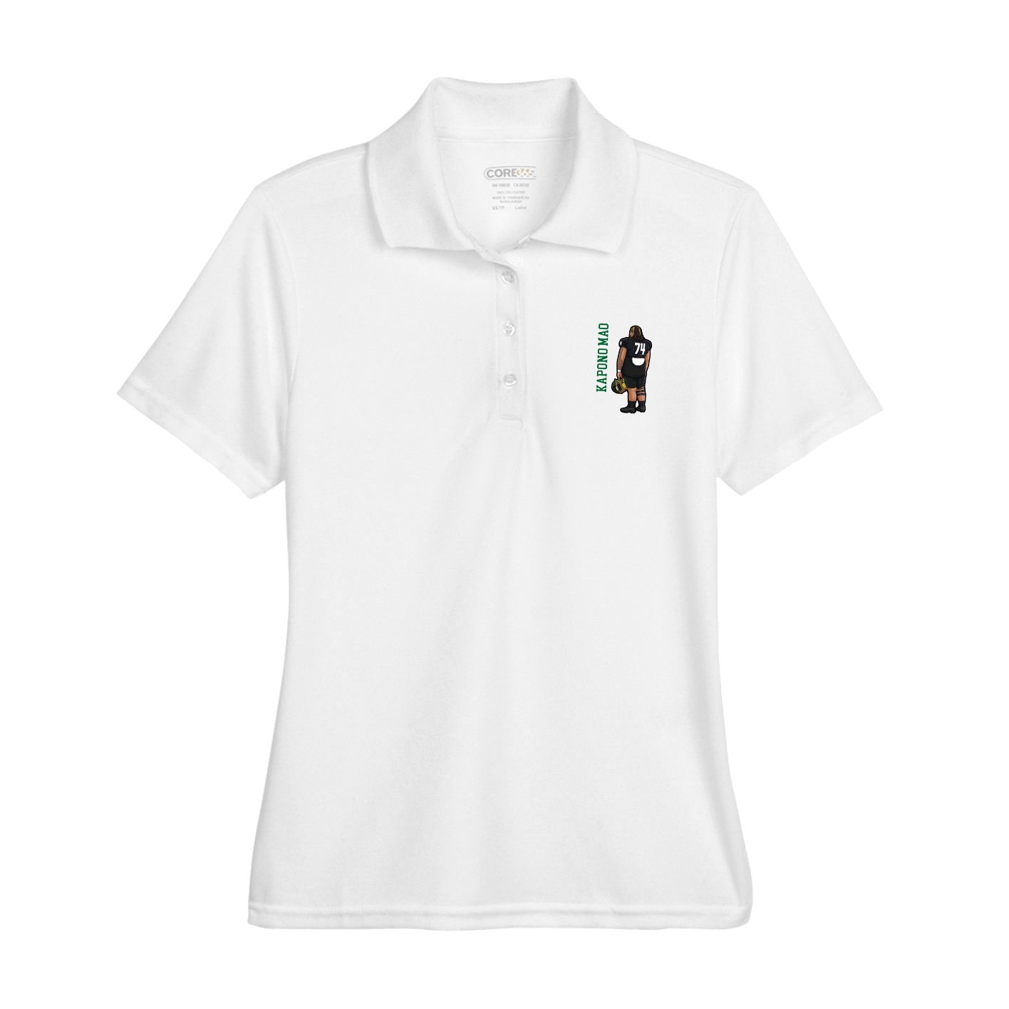 Womens Performance Polo — Name Vertical in White