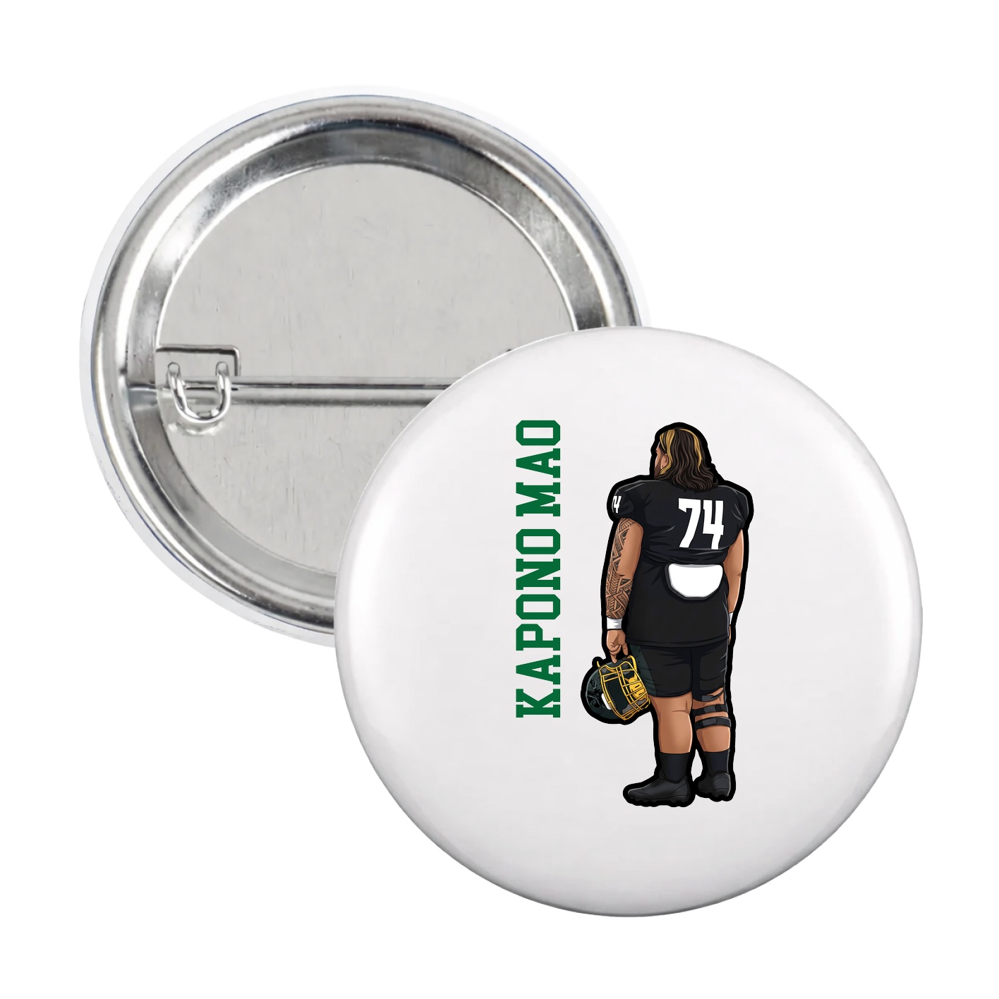Game Day Button — Name Vertical in White